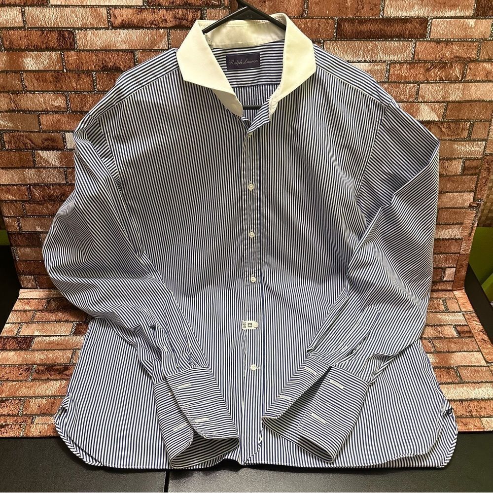 Ralph Lauren purple label shirt Dress long sleeve striped size (17”1/2)